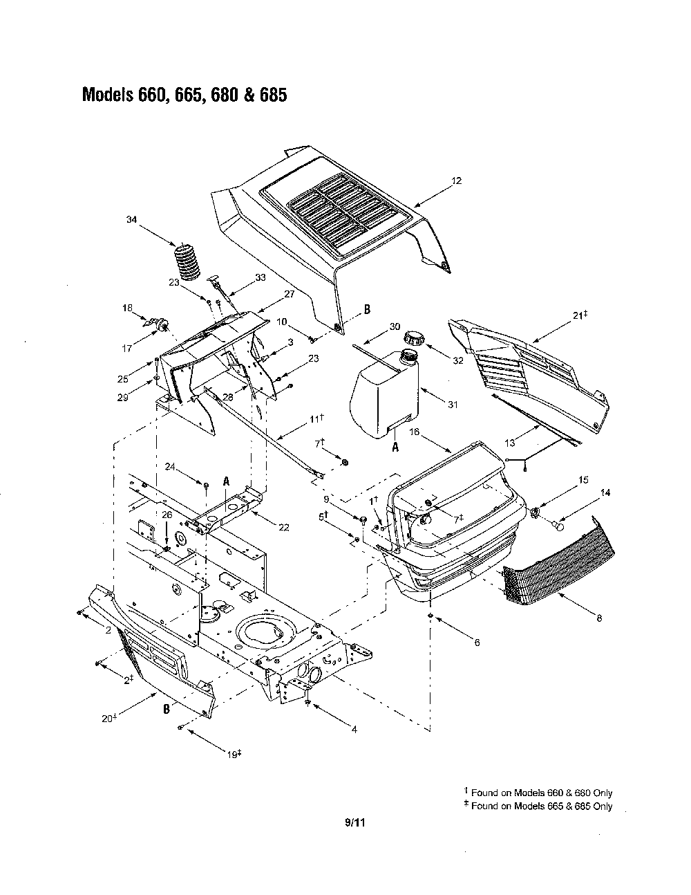 Hood & bumper - 660, 665, 680, 685 Diagram and Parts List for 13AM660F700  MTD Lawn Tractor