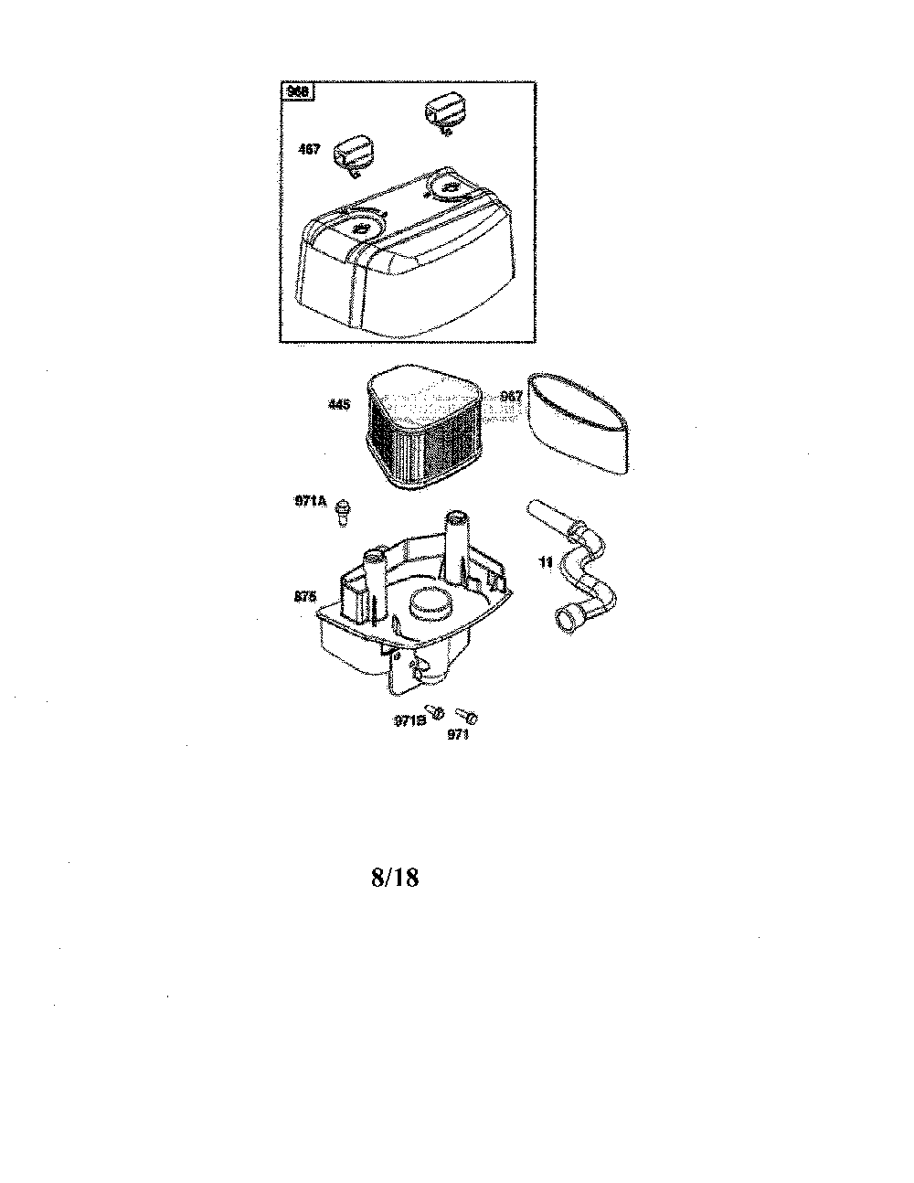 Air cleaner Diagram and Parts List for 12AVP7BB799  MTD Lawn Mower