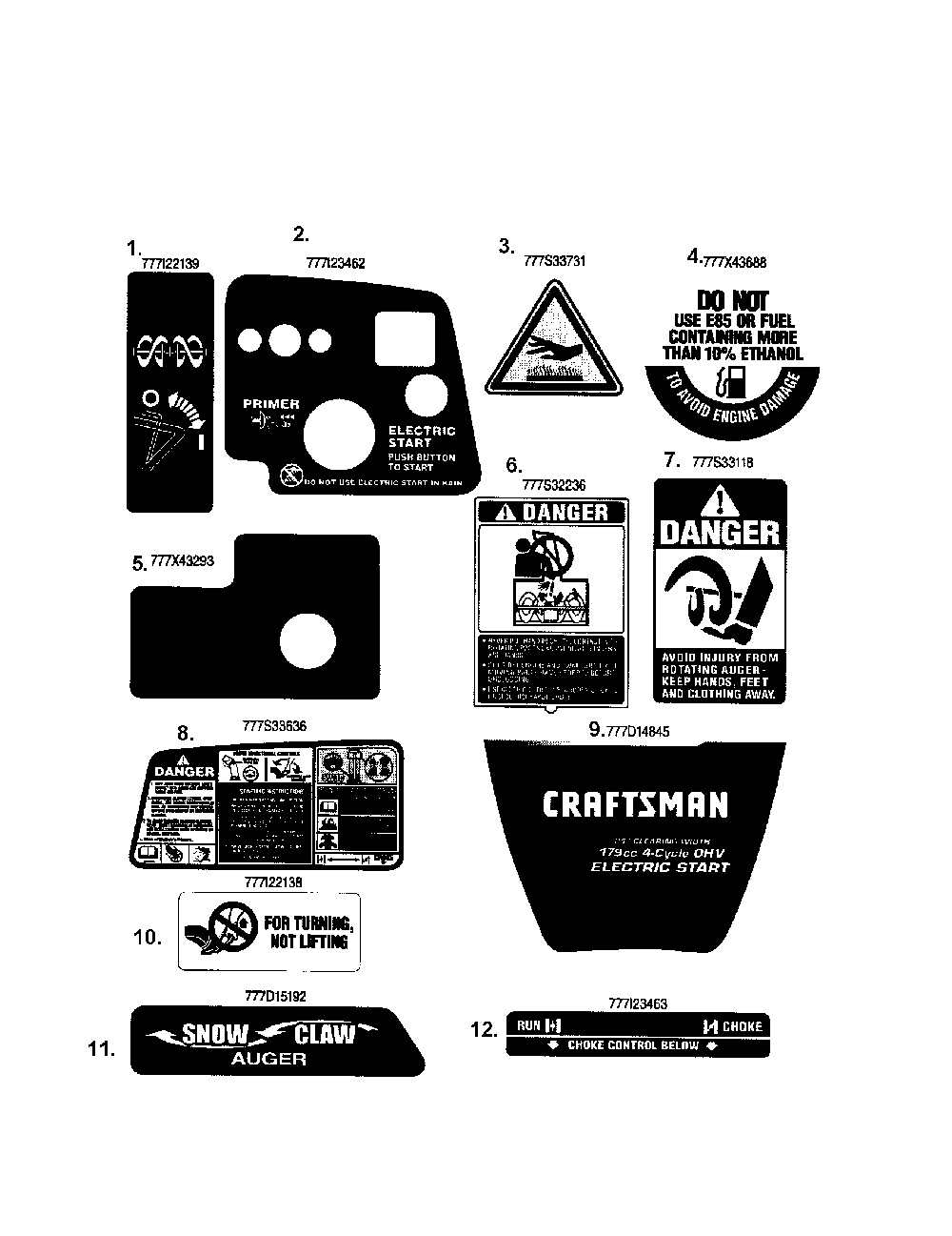 Decal page Diagram and Parts List for 752Z265-JU  MTD Engine
