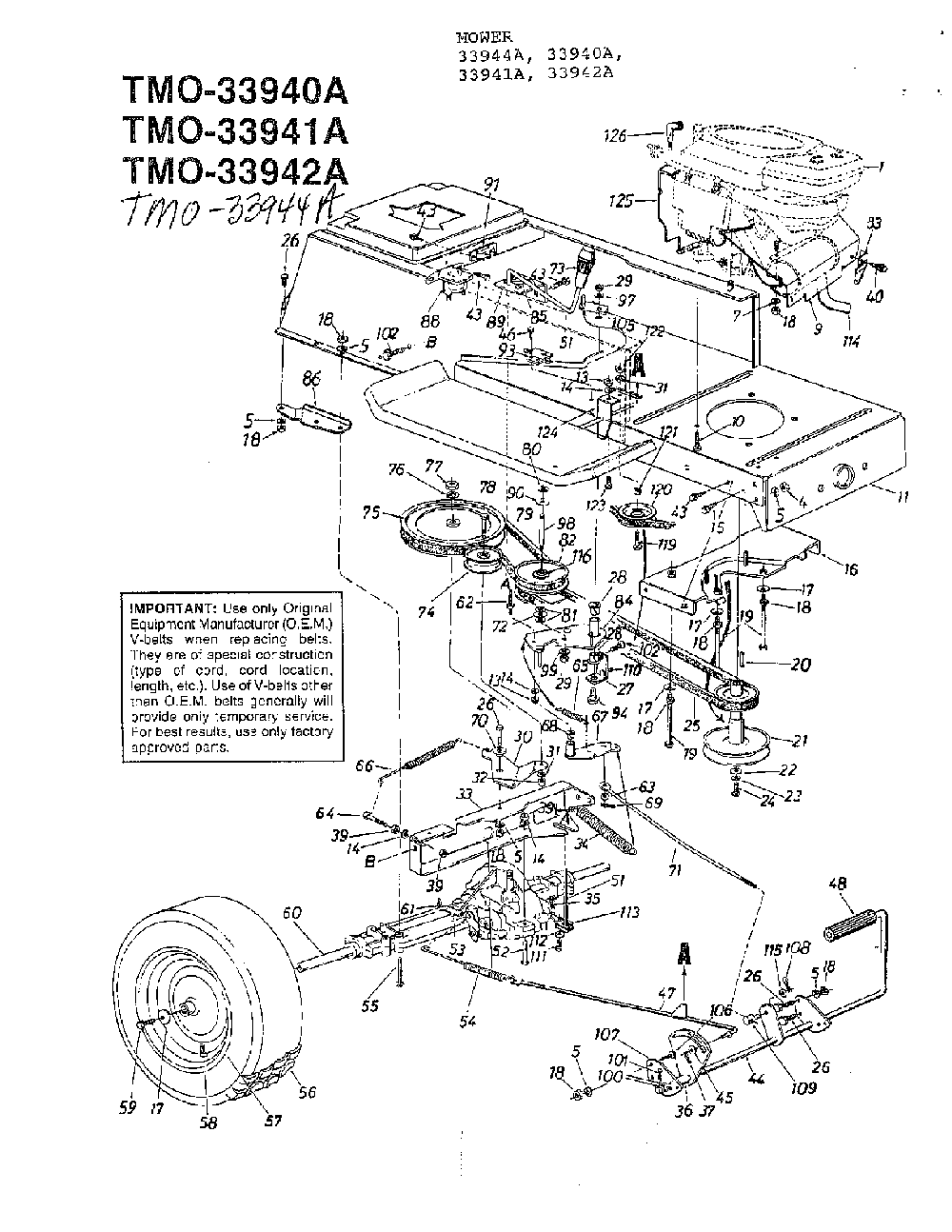 42" lawn tractors page 4 Diagram and Parts List for 33940A  MTD Lawn Tractor
