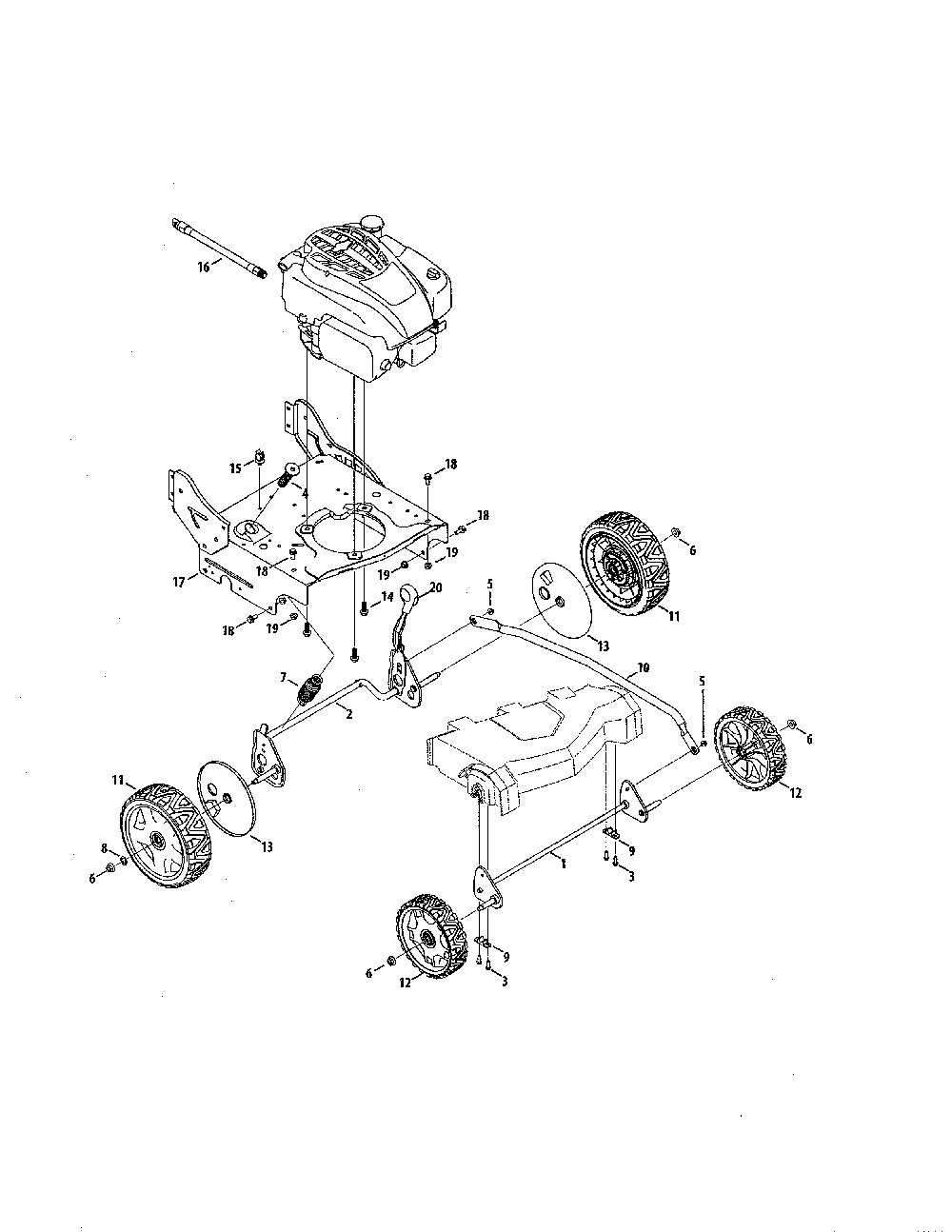 Engine/axles/wheels Diagram and Parts List for 12ABW35T799  MTD Lawn Mower