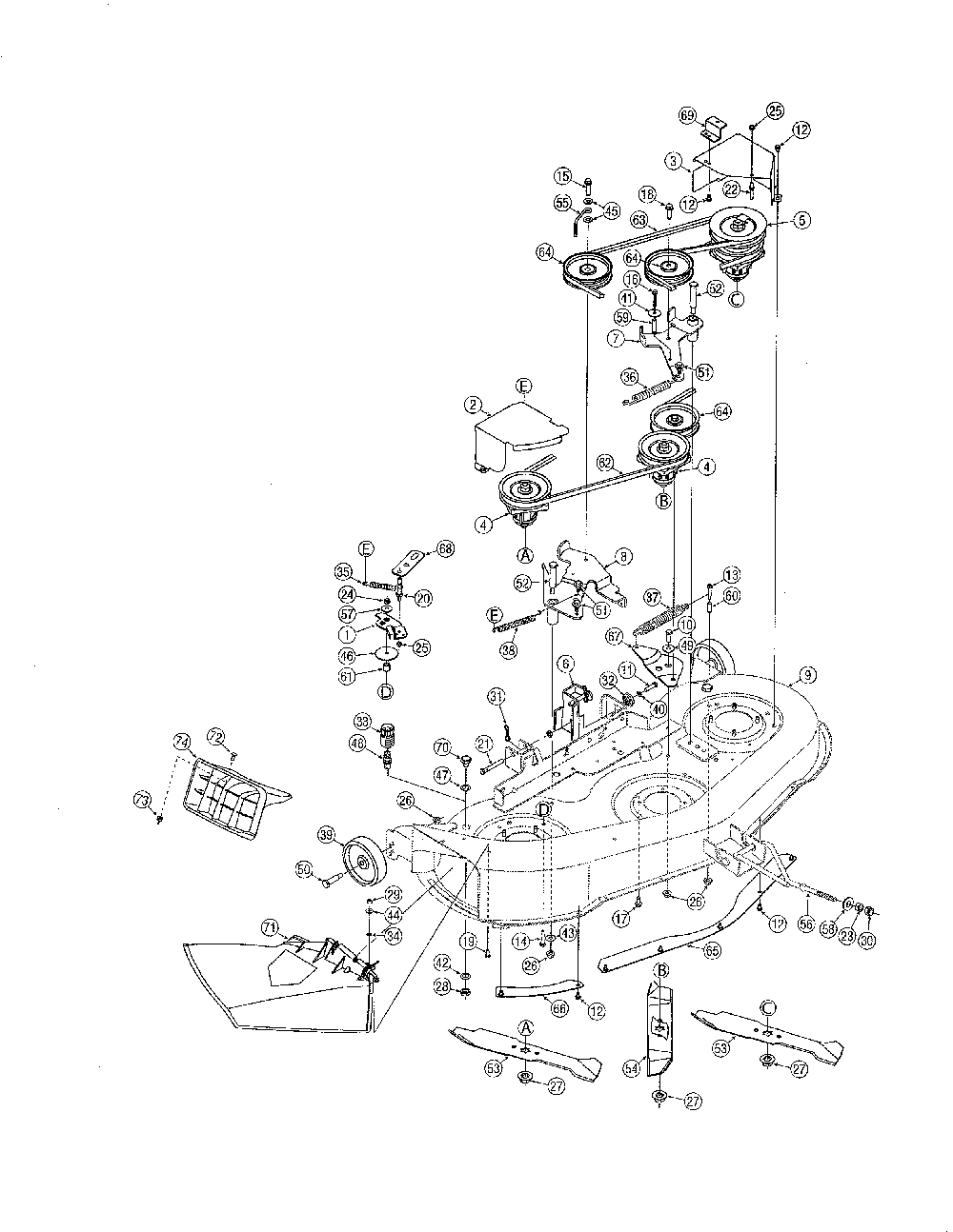 46" deck Diagram and Parts List for 13RN771H729  MTD Lawn Tractor