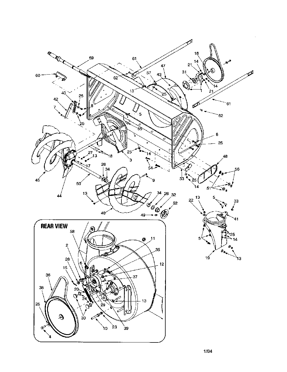 Snow thrower assembly Diagram and Parts List for 13045  MTD Snow Blower