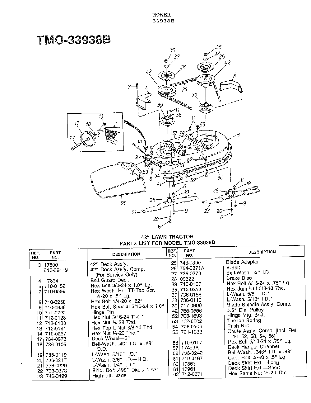 42" lawn tractor page 8 Diagram and Parts List for 33938B  MTD Lawn Mower