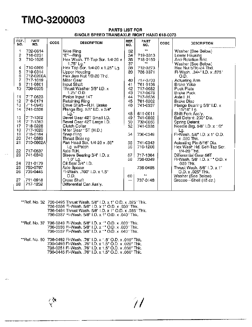 Single speed transaxle-r page 2 Diagram and Parts List for 3200003  MTD Lawn Tractor