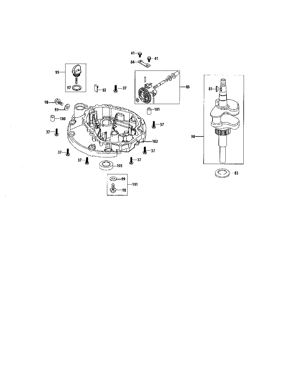 Crankshaft & crankcase cover Diagram and Parts List for 1P65B0B-1  MTD Engine