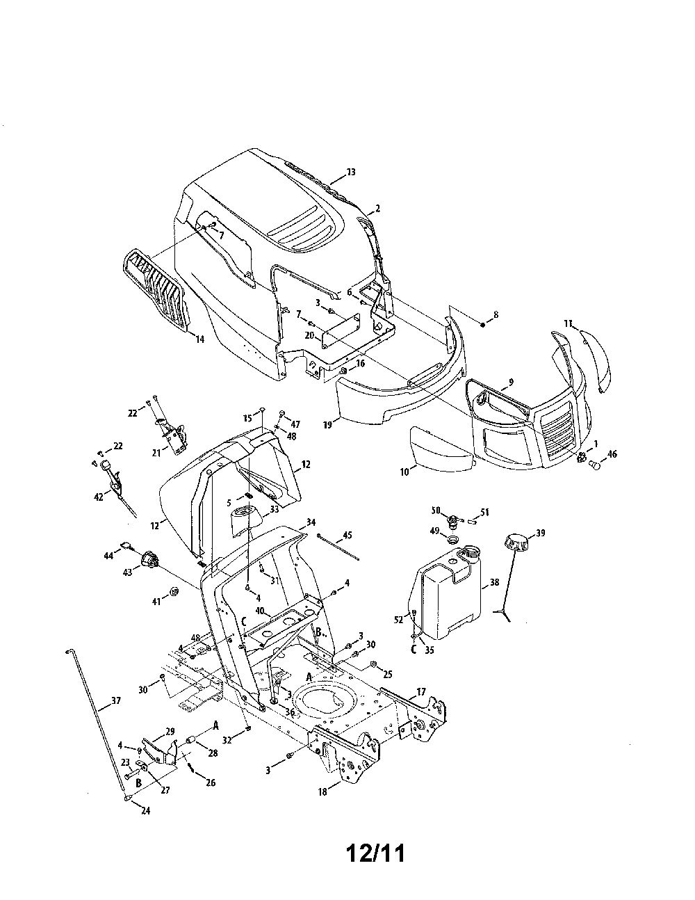 Bumper/hood Diagram and Parts List for 13AL78ST099  MTD Lawn Tractor