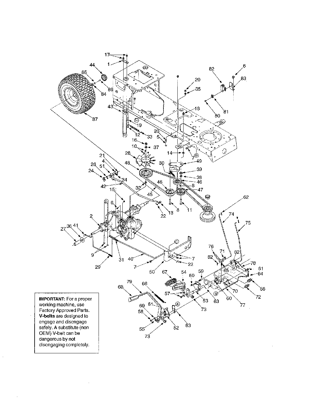 Drive Diagram and Parts List for 13AX611G705  MTD Lawn Tractor
