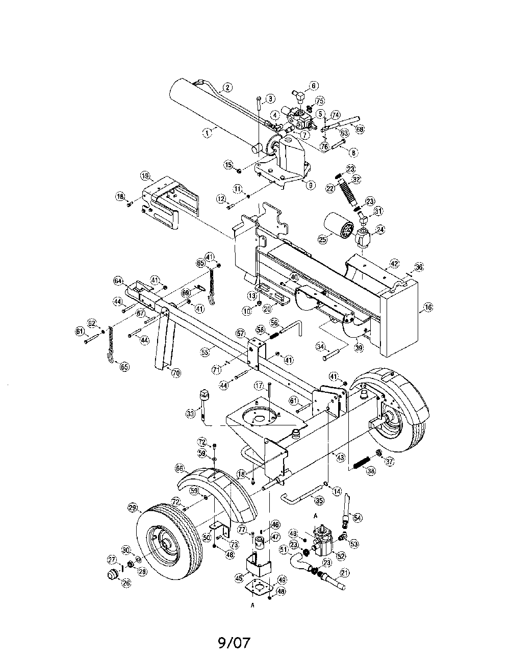 Log splitter Diagram and Parts List for 28BF570L099  MTD Log Splitter