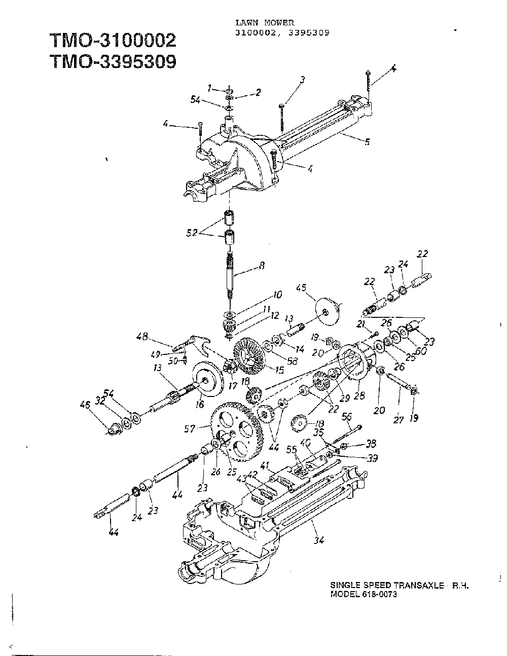 Single speed transaxle right hand Diagram and Parts List for 3395309  MTD Lawn Tractor