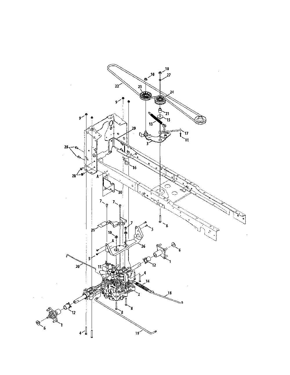 Transmission Diagram and Parts List for 14B7A3ZQ099  MTD Lawn Tractor