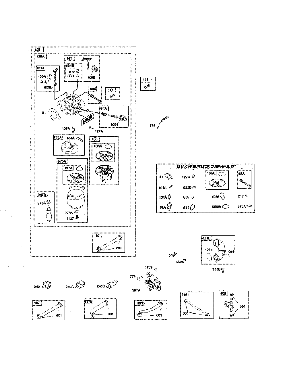 Carburetor Diagram and Parts List for 13BL78XT099  MTD Lawn Tractor