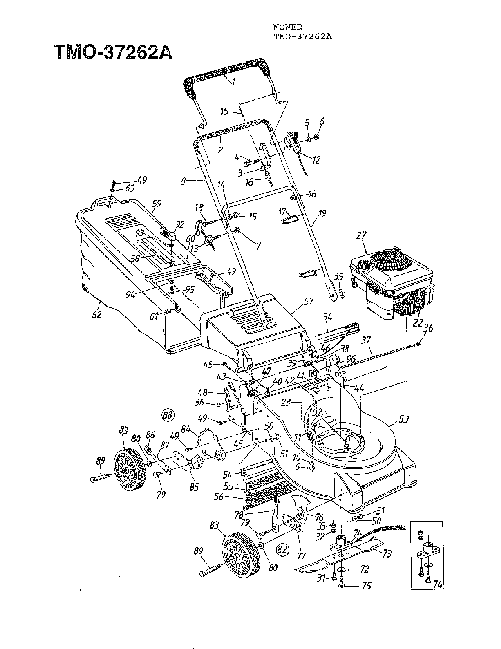 4hp 21" rotary mower Diagram and Parts List for 37262A  MTD Lawn Mower