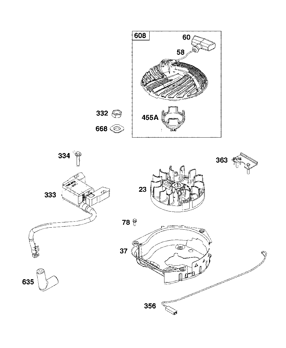 Flywheel/ignition/starter Diagram and Parts List for 12A-A15W793  MTD Lawn Mower