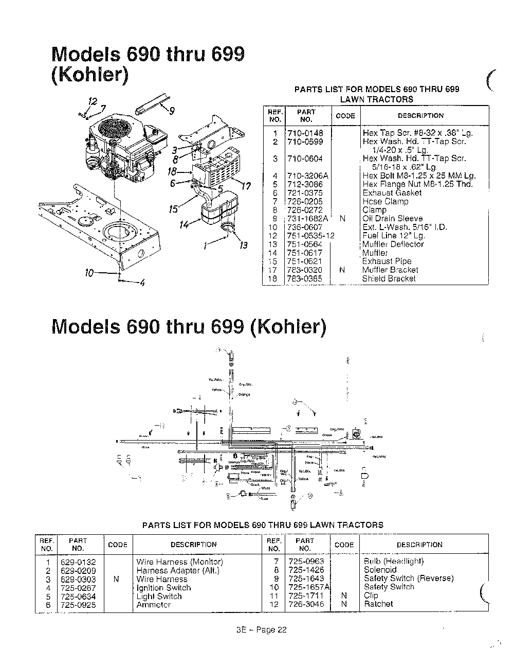 Models 690-699 and electrical page 4 Diagram and Parts List for 3650002  MTD Lawn Tractor