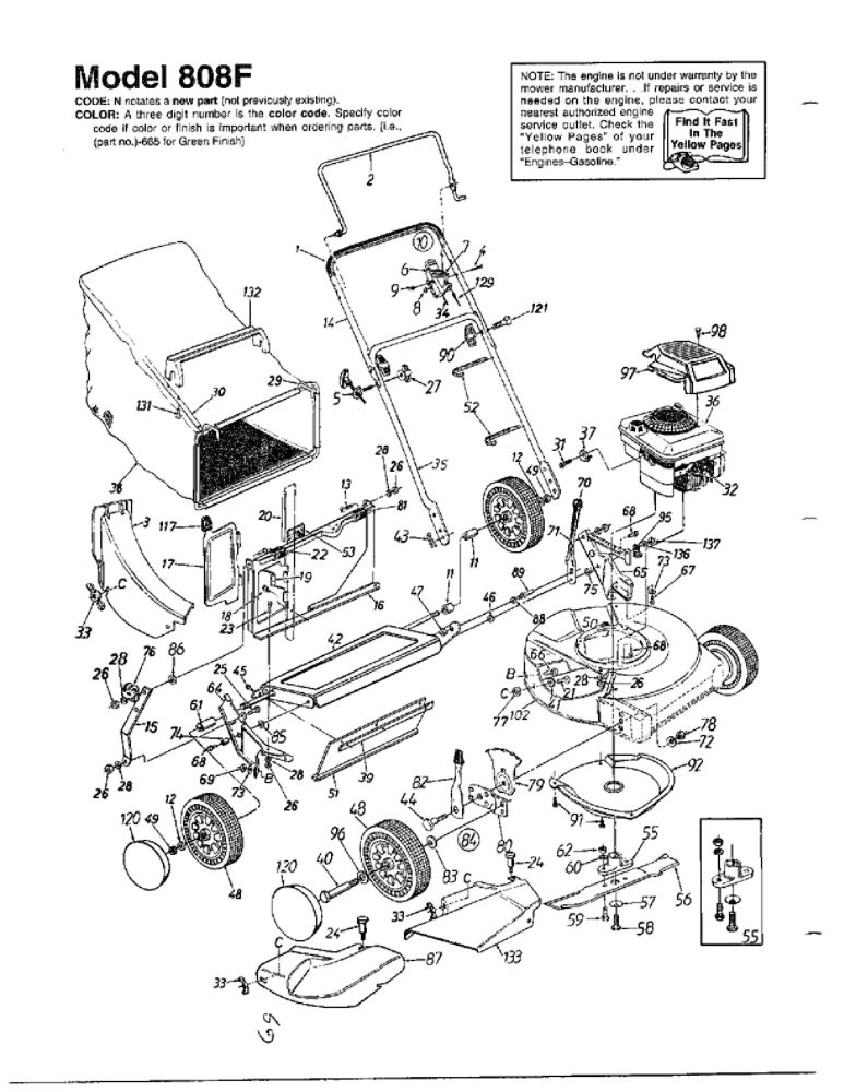 Rotary Mower 1 Diagram and Parts List for 113-808F401  MTD Lawn Mower