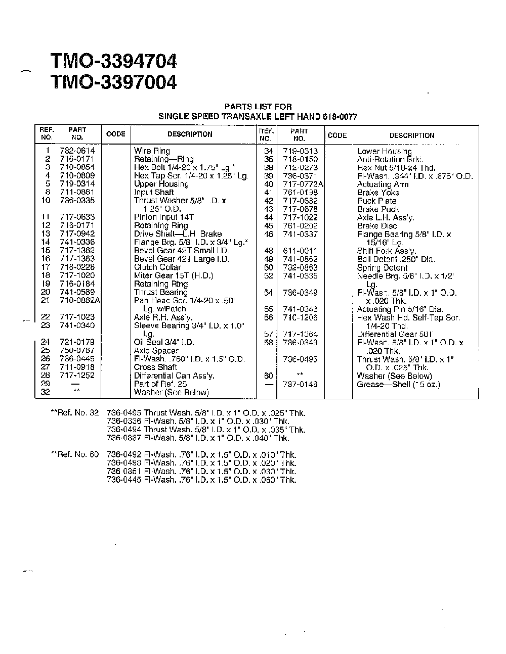 Single speed transaxle left hand page 2 Diagram and Parts List for 3394704  MTD Lawn Tractor