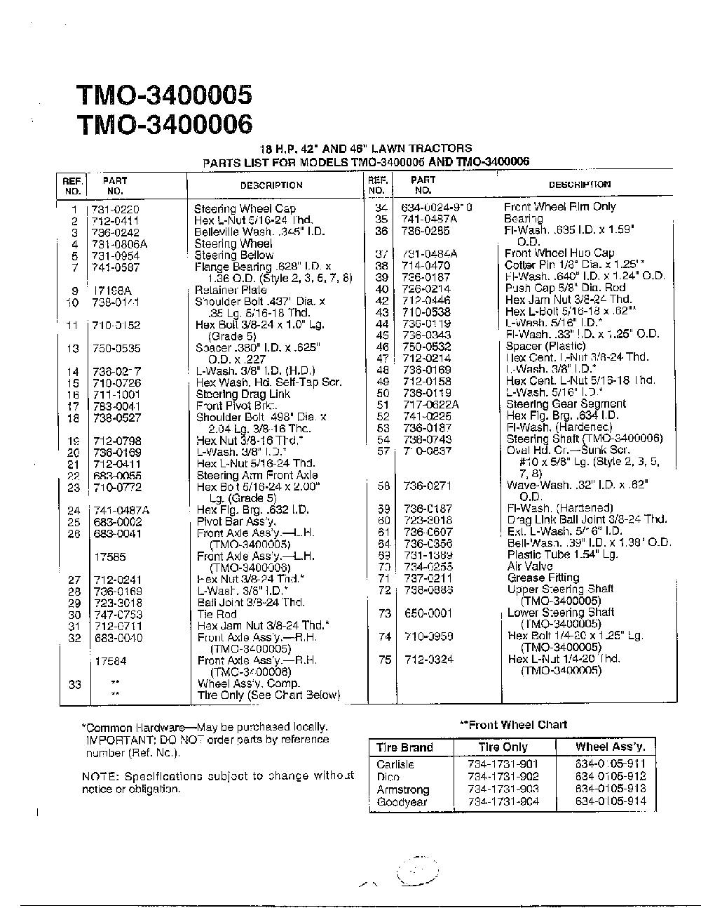 18hp 42"/46" lawn tractor page 4 Diagram and Parts List for 3400005  MTD Lawn Tractor
