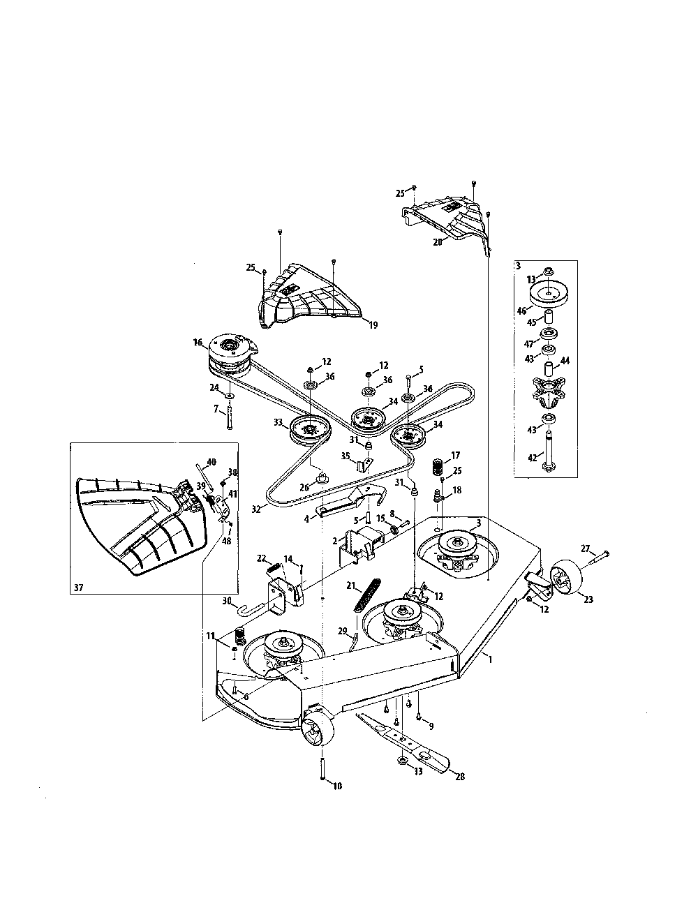 Deck/spindle Diagram and Parts List for 17ARCACA099  MTD Lawn Mower