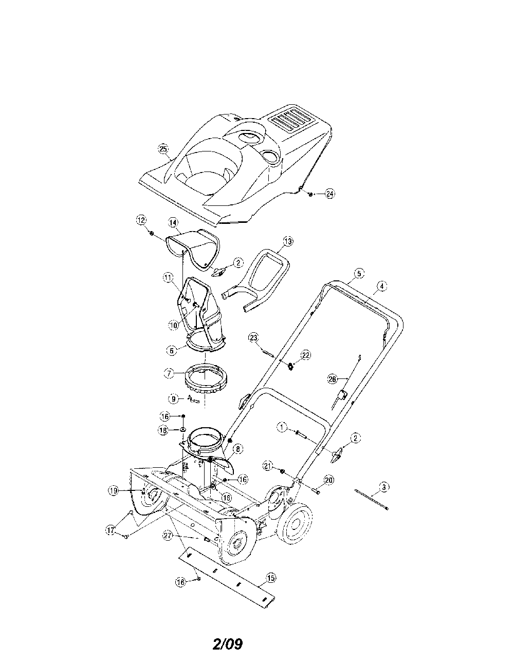 Shroud/handles Diagram and Parts List for 31AM2N1C799  MTD Snow Blower