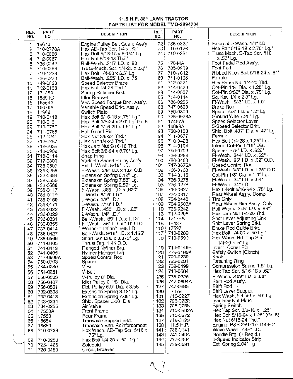 11.5 hp 38" lawn tractor page 6 Diagram and Parts List for 3394704  MTD Lawn Tractor