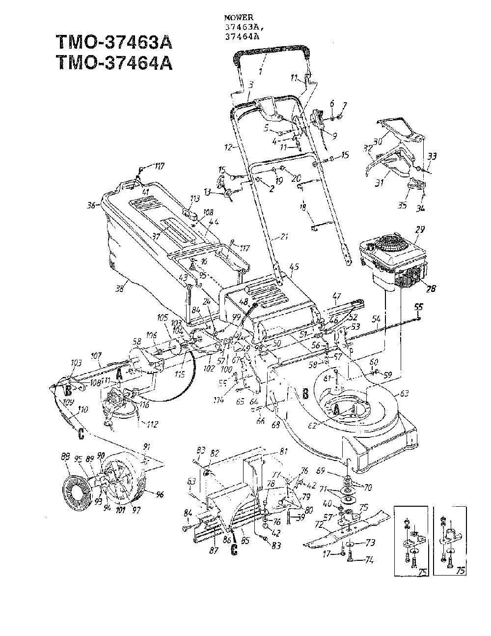 21" rotary mowers Diagram and Parts List for 37464A  MTD Lawn Mower