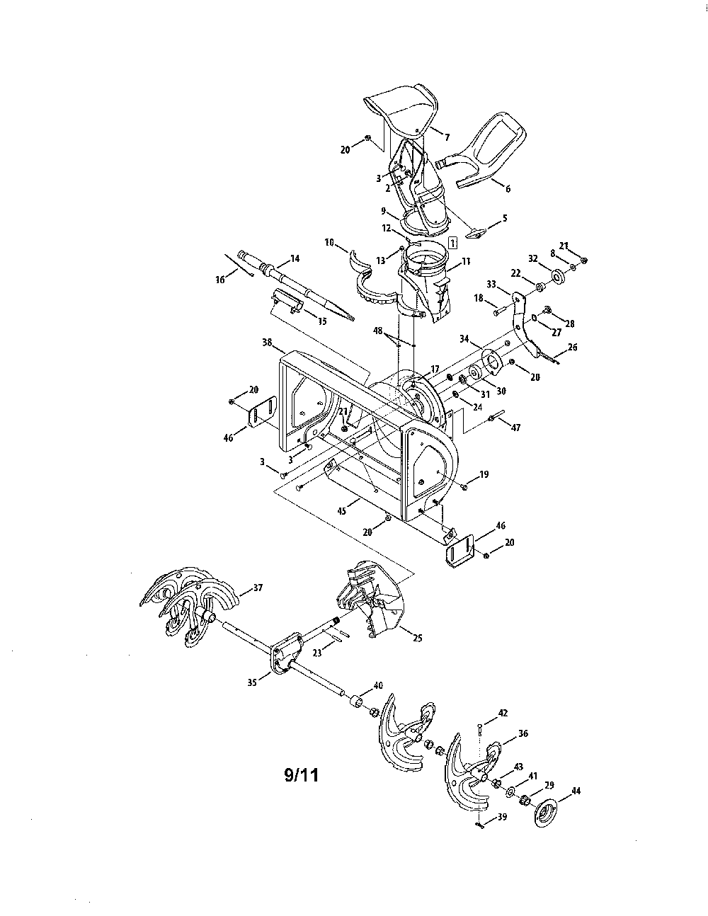 Auger/housing/discharge chute Diagram and Parts List for 31A-32AD729  MTD Snow Blower
