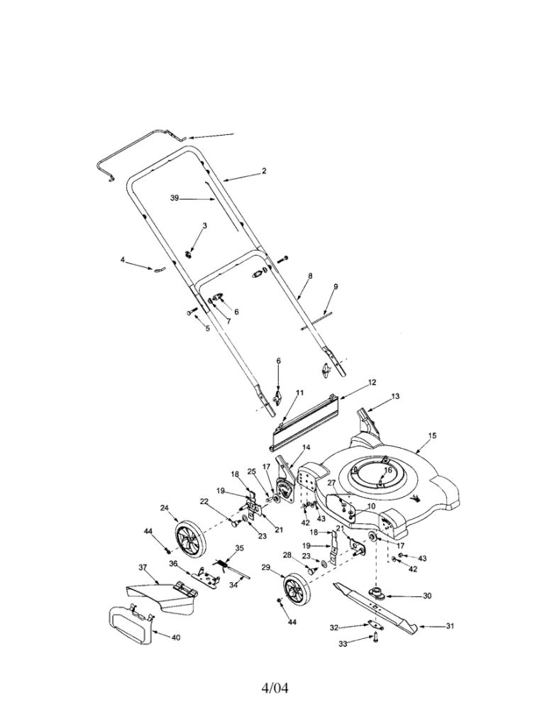 Deck/Handle/Wheel/Blade Diagram and Parts List for 080  MTD Lawn Mower