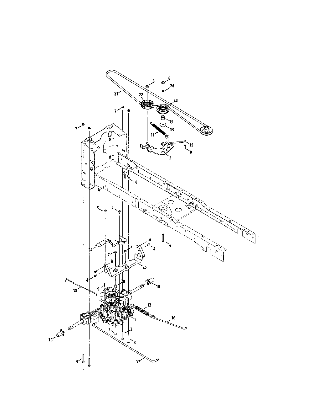 Transmission Diagram and Parts List for 13BQA1ZT099  MTD Lawn Tractor