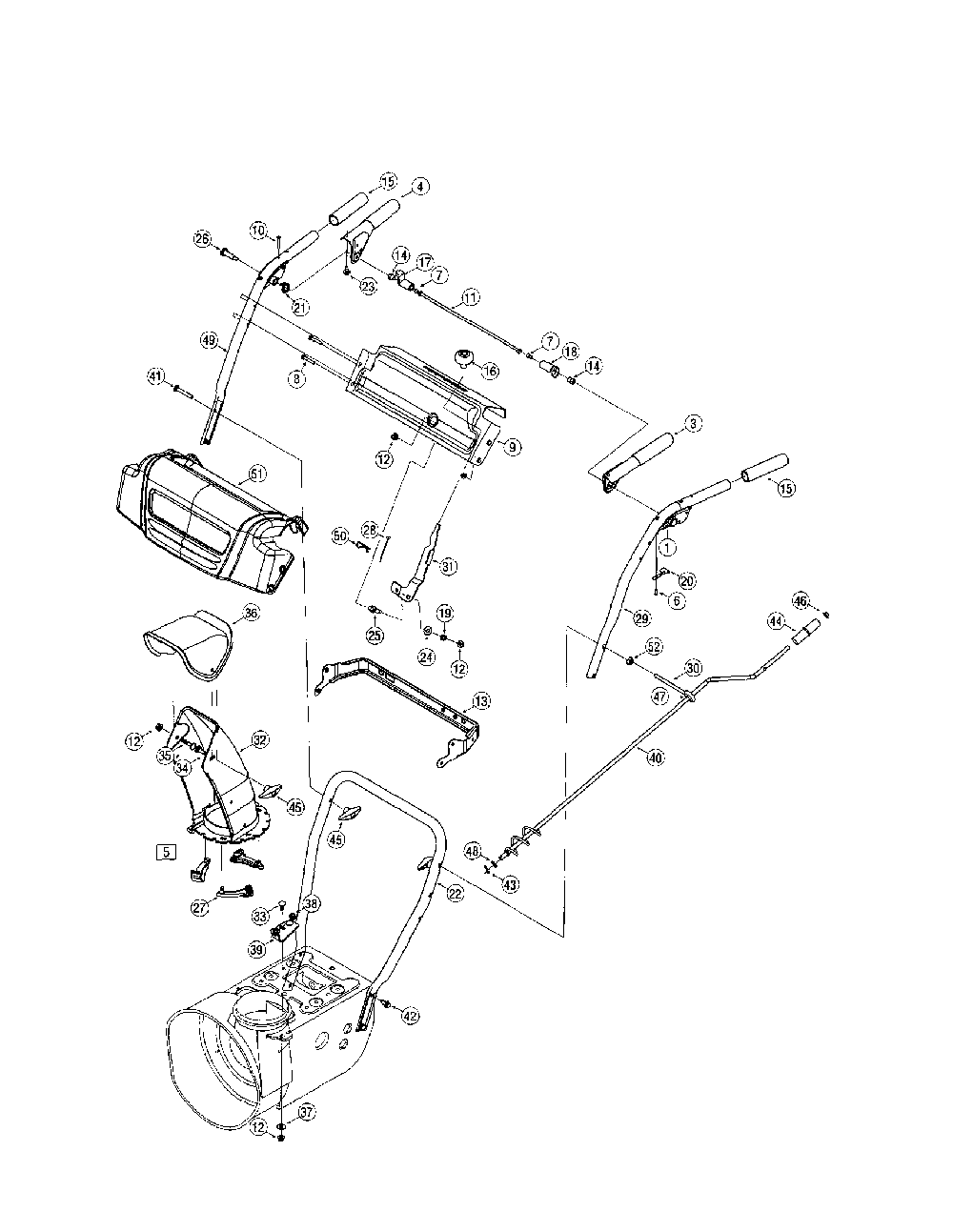 Handles Diagram and Parts List for 31AS6WEG799  MTD Snow Blower
