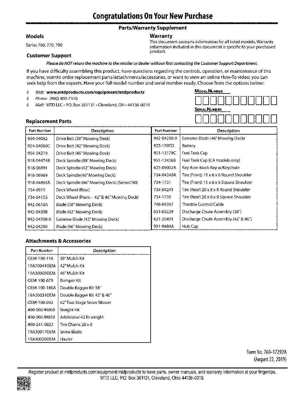 Replacement parts Diagram and Parts List for 13AB775S000  MTD Lawn Tractor
