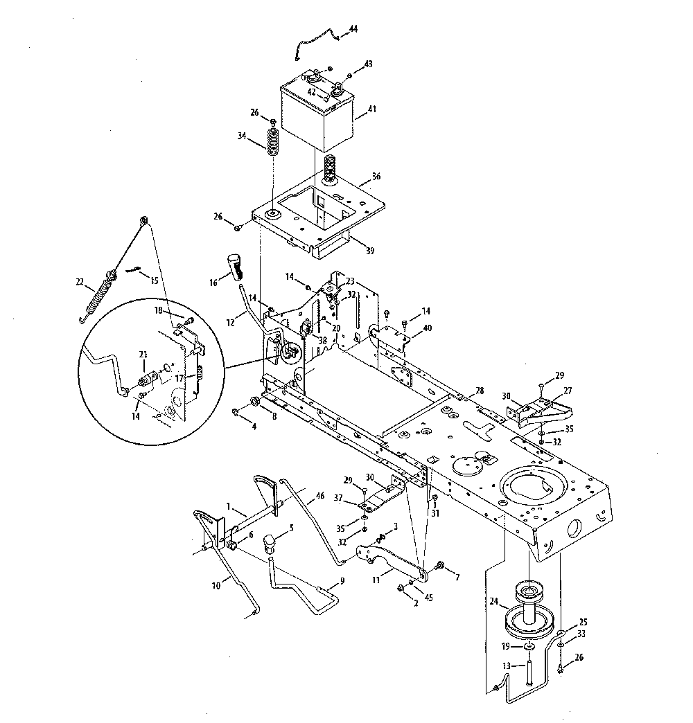 Frame/battery Diagram and Parts List for 13A878XT299  MTD Lawn Tractor