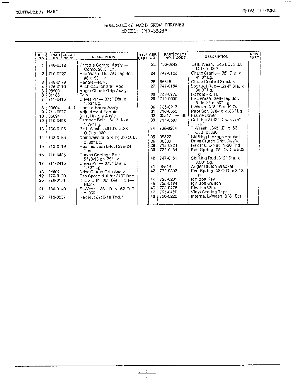 Snow thrower page 2 Diagram and Parts List for 35258  MTD Snow Blower