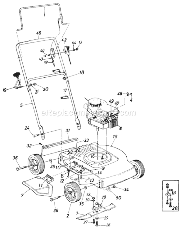 Page A Diagram and Parts List for 110-020R000 1990 MTD Lawn Mower