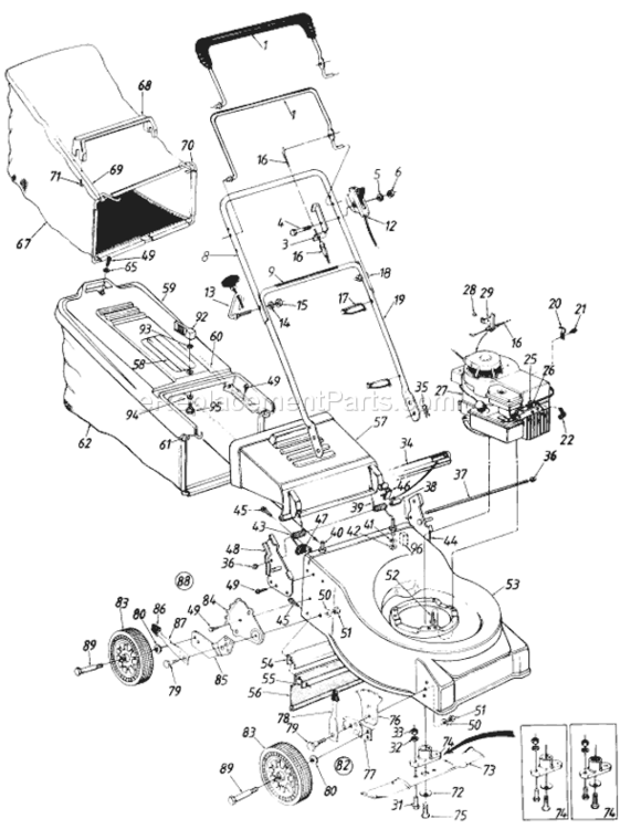 Page A Diagram and Parts List for 110-425R013 1990 MTD Lawn Mower