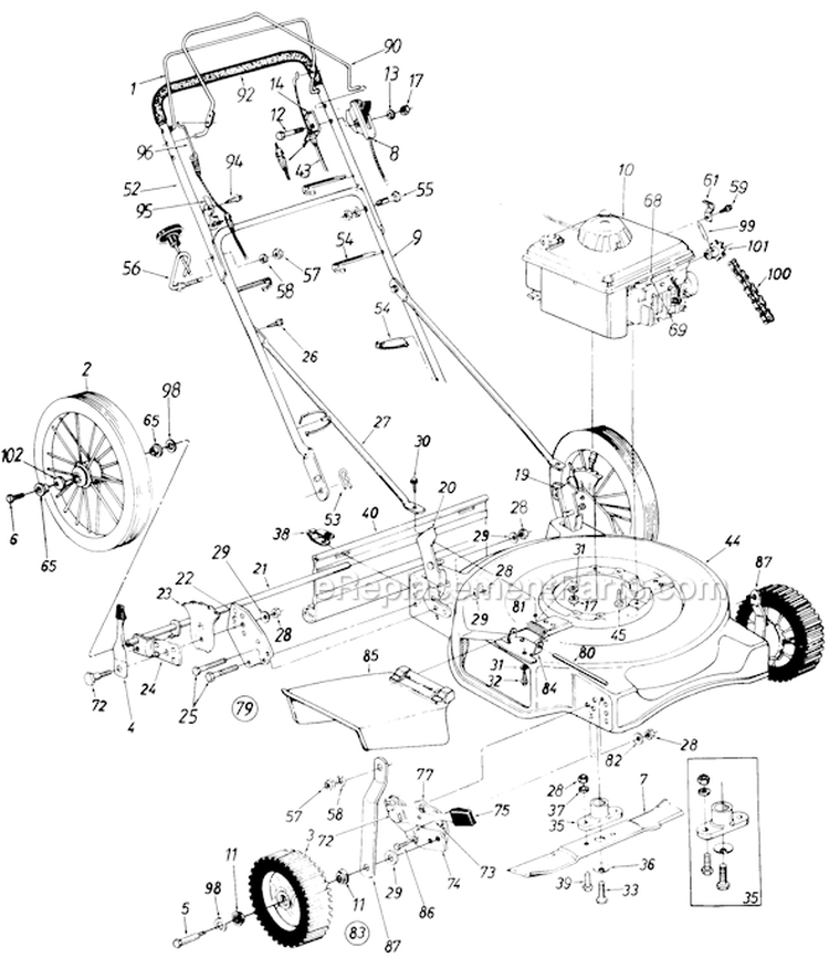 Page B Diagram and Parts List for 110-506R033 73517 -1990 MTD Lawn Mower