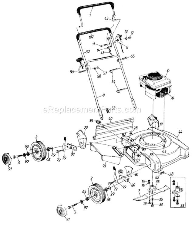 Page A Diagram and Parts List for 110204R 1990 MTD Lawn Mower