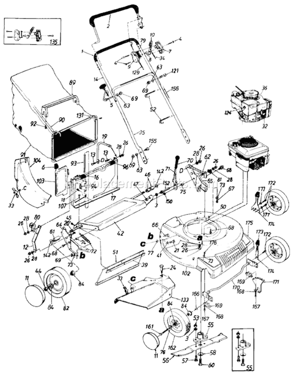 Page A Diagram and Parts List for 110867R 1990 MTD Lawn Mower
