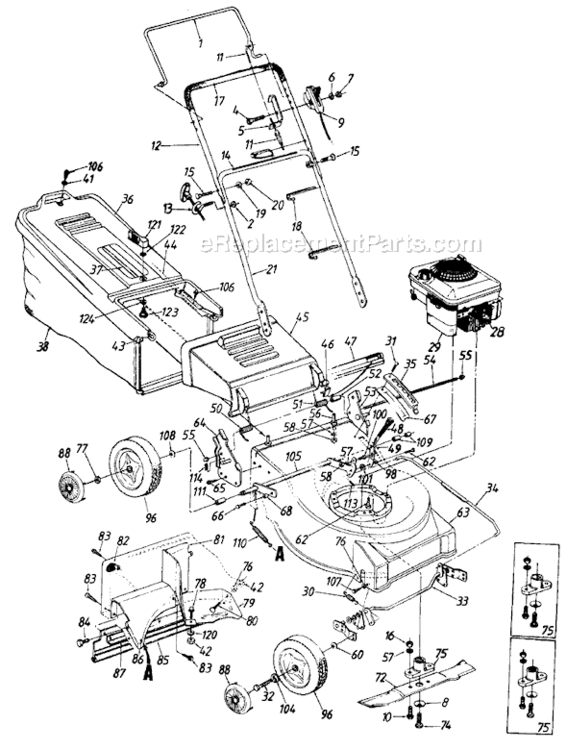 Page A Diagram and Parts List for 111-437R000 1991 MTD Lawn Mower