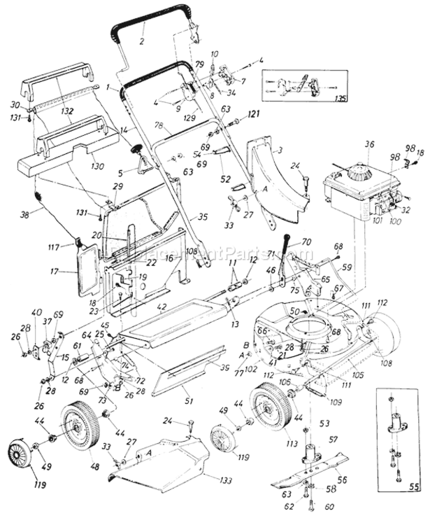 Page A Diagram and Parts List for 11112C 1986 MTD Lawn Mower