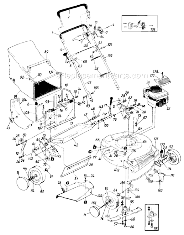 Page A Diagram and Parts List for 111858R 1991 MTD Lawn Mower