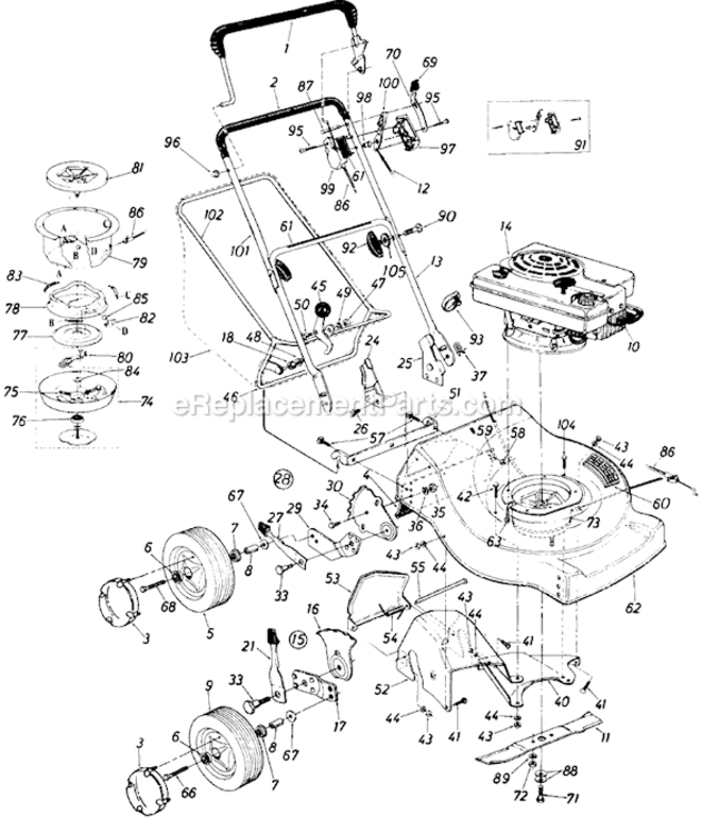Page A Diagram and Parts List for 11305S 1985 MTD Lawn Mower