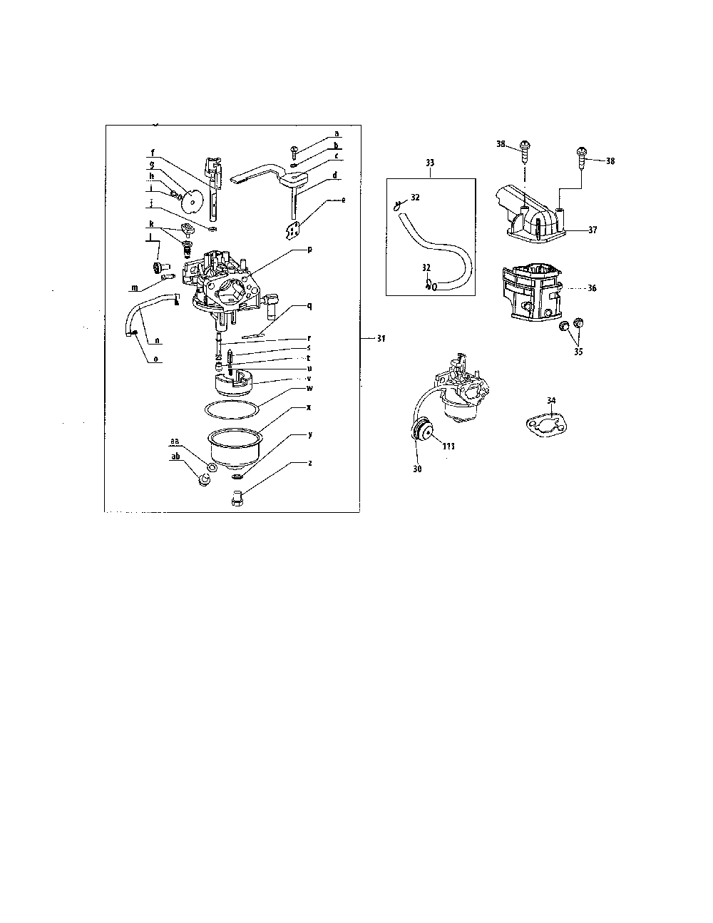 Carburetor Diagram and Parts List for ZS370-JU  MTD Engine