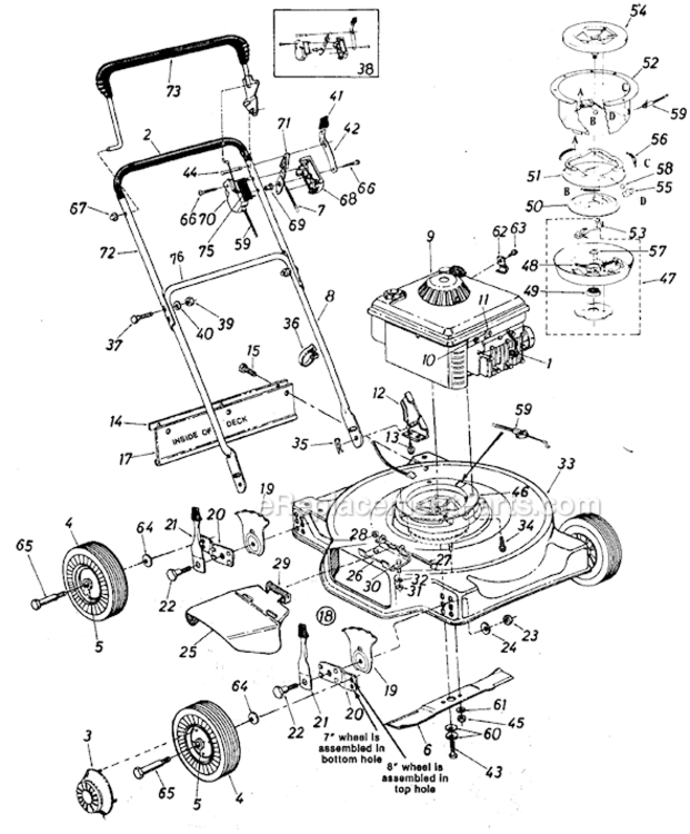 Page A Diagram and Parts List for 115-074-000 1985 MTD Lawn Mower