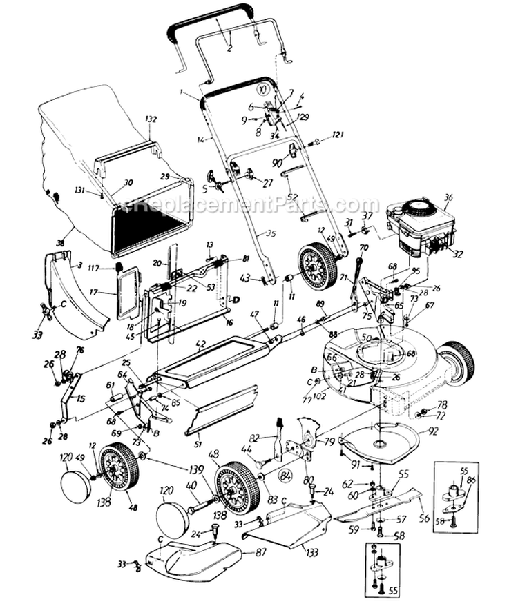 Page B Diagram and Parts List for 115-808C016 1995 MTD Lawn Mower