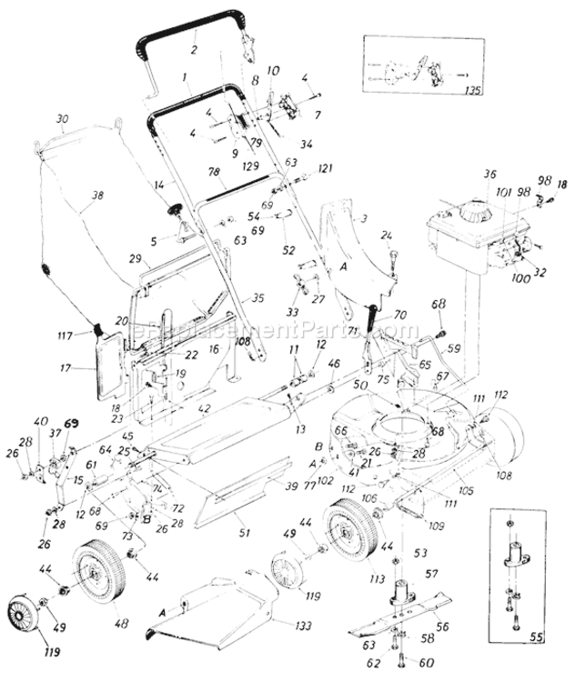 Page A Diagram and Parts List for 116-112-000 1986 MTD Lawn Mower