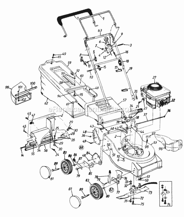 General_Assembly Diagram and Parts List for 116-325A084 1996 MTD Lawn Mower