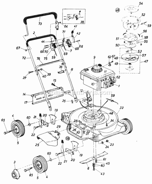 Parts Diagram and Parts List for 117-074-009 1987 MTD Lawn Mower