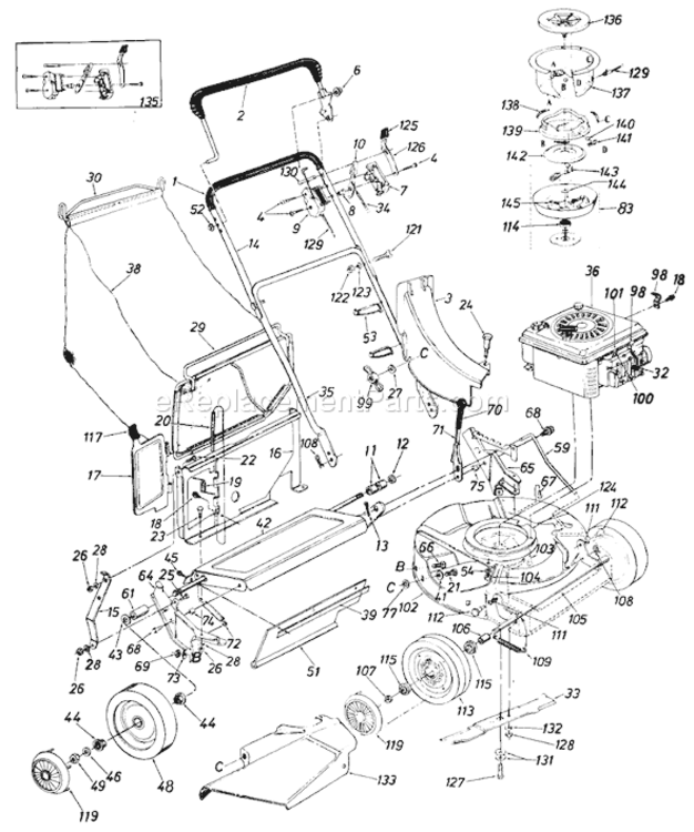 Page A Diagram and Parts List for 117-104-000 1987 MTD Lawn Mower