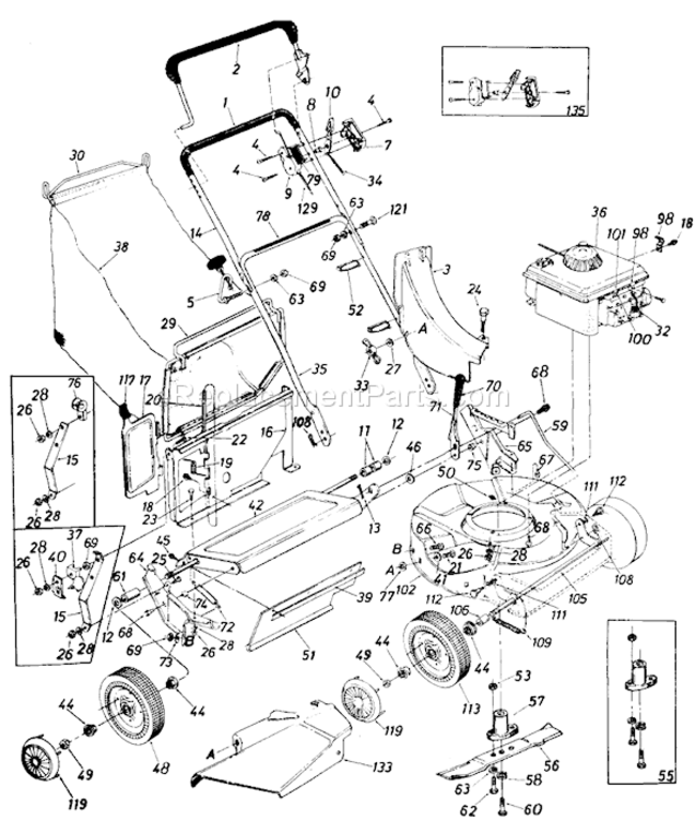 Page A Diagram and Parts List for 117-111-000 1987 MTD Lawn Mower